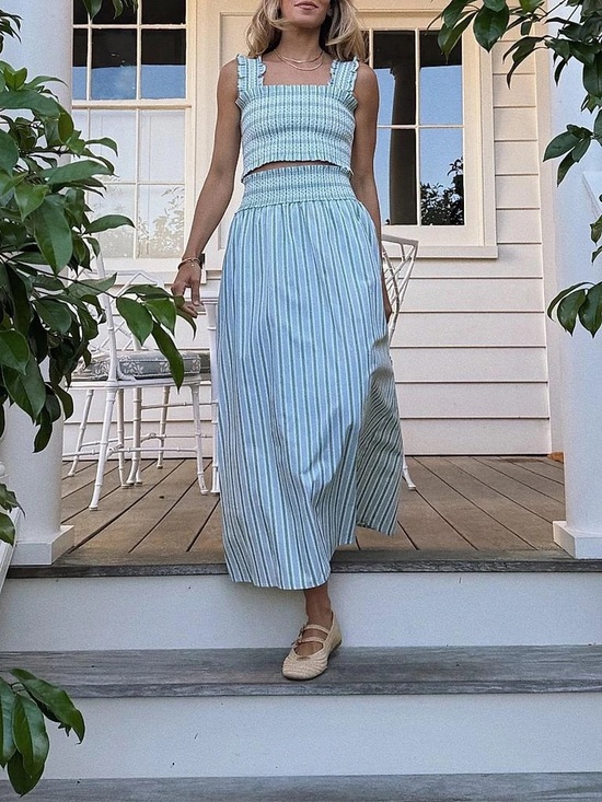 Hill House Dresses & Skirts - Hill House Delphine Skirt and Azalea Top Set - Apple Green Variegated Stripe XS